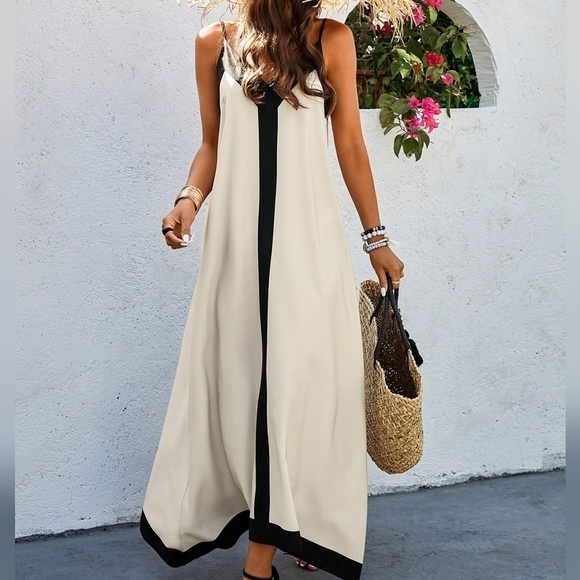 Women'S Color Block Spaghetti Strap A-Line Dress - Picture 4 of 4